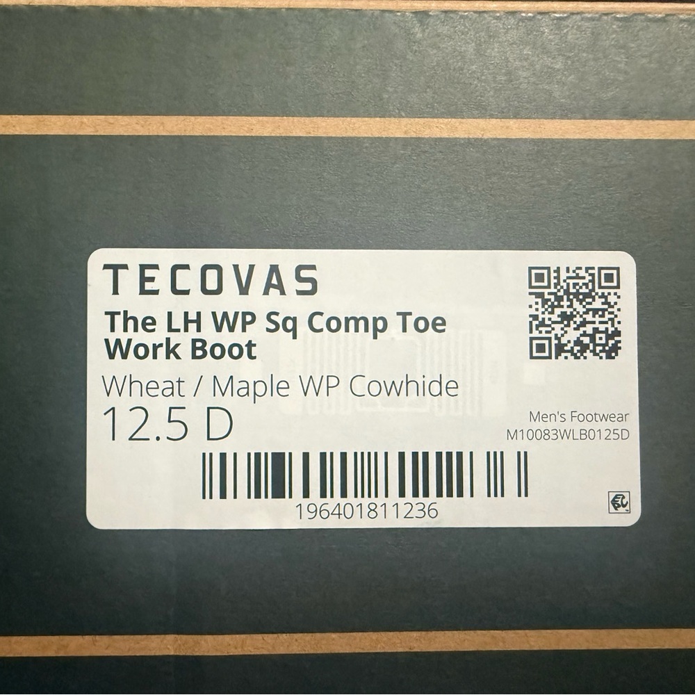 Tecovas Wheat/Maple Work Boot Box Label